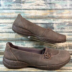 Clarks Womens Loafers Size 10M Brown Leather Comfort Shoes Wedge Heel Dress Flat